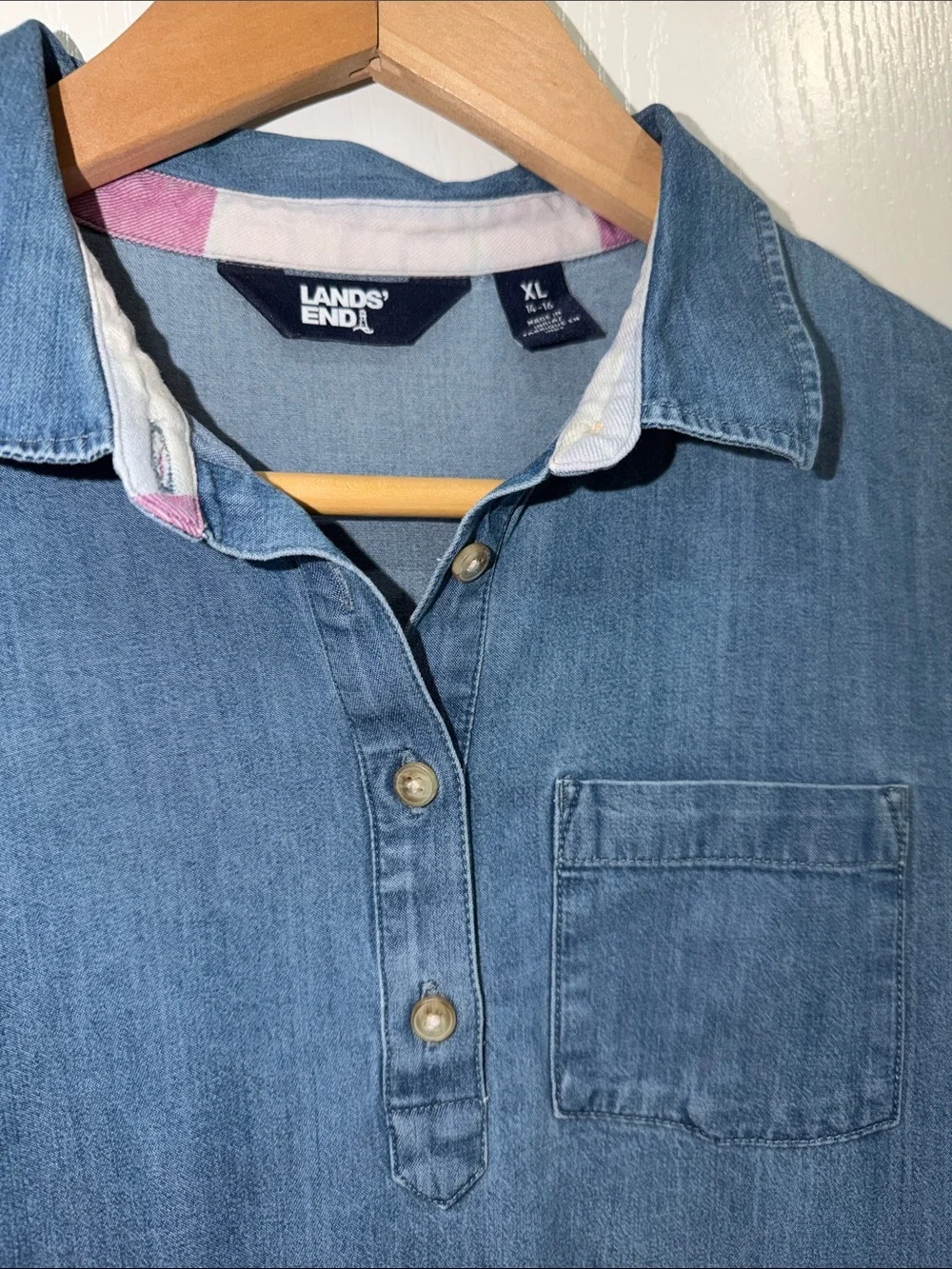 Lands' End Light Blue Denim Shirt Dress girls size XLarge 14-16